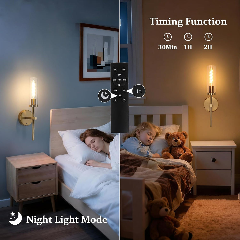 Shenmoyl Battery Operated Wall Sconces Set of 2, Gold Rechargeable Wall Light...