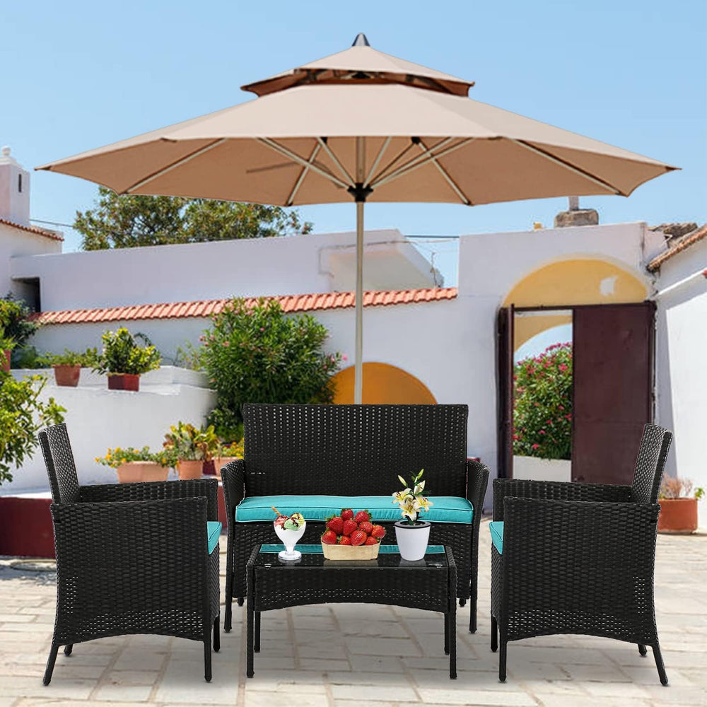 4 Pieces Wicker Patio Furniture Set Conversation Chairs with Table, Outdoor R...
