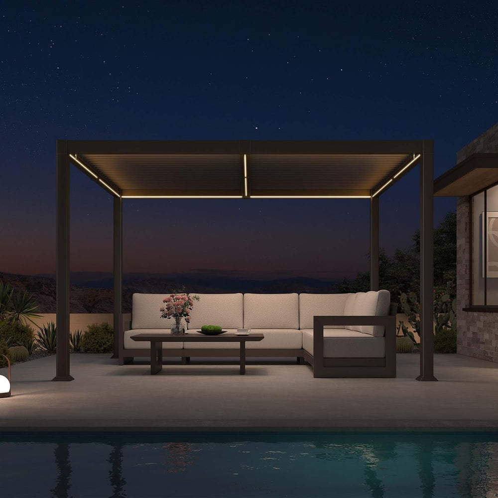 PURPLE LEAF Outdoor Louvered Pergola 10' x 12' Aluminum with LED Bronze