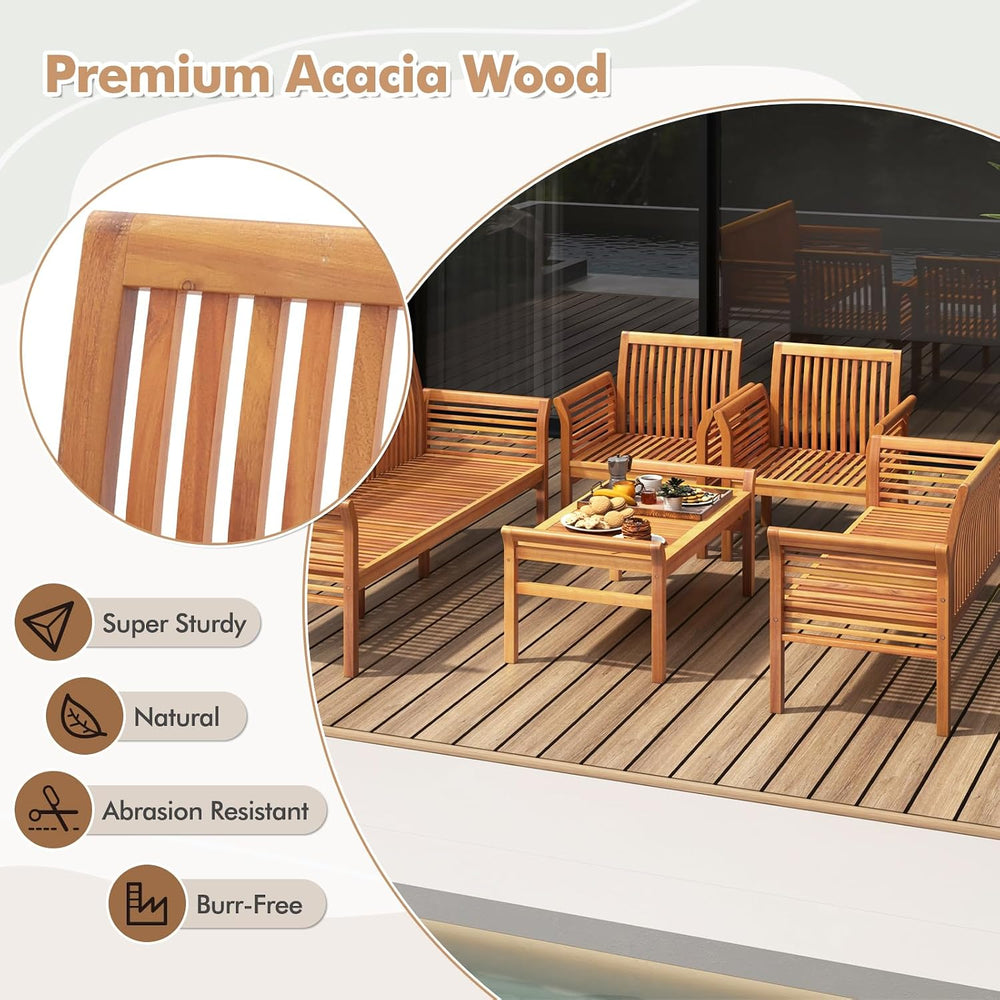 Tangkula 5 Pieces Acacia Wood Patio Furniture Set, Wood Outdoor Conversation ...