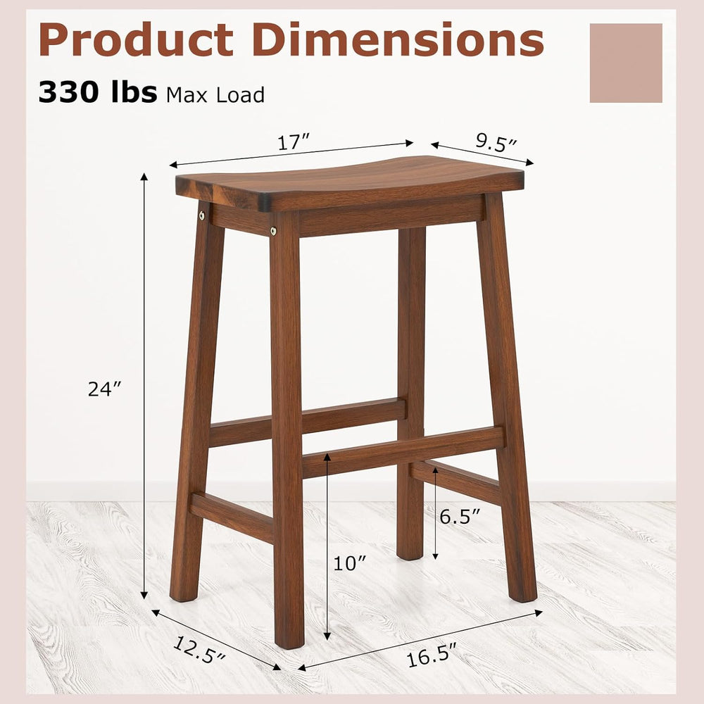 COSTWAY 24-inch Solid Wood Saddle Stools Set of 4 with Footrests, Walnut