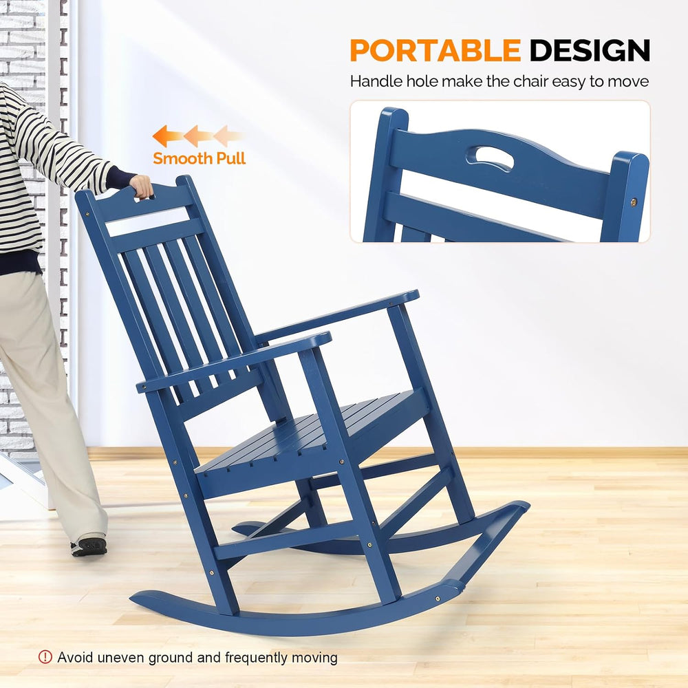 VINGLI Outdoor Rocking Chair with Footrest, Wooden Rocking Chair, Blue
