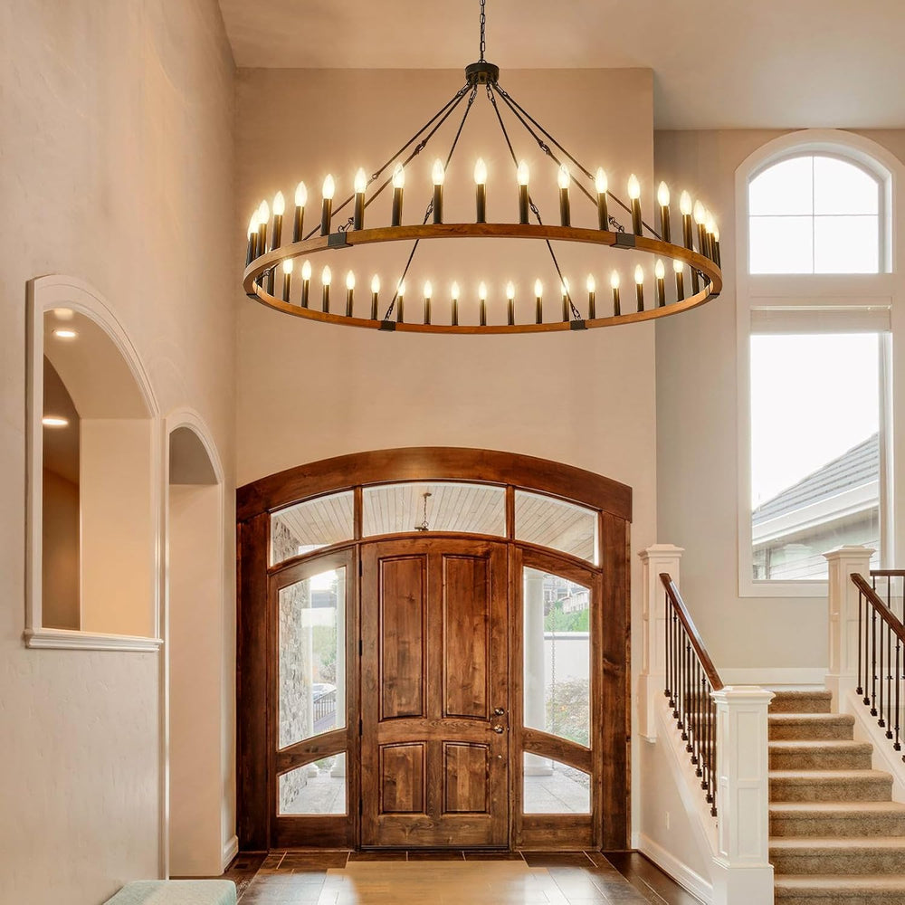 60-Inch Wagon Wheel Chandelier 42-Light Wood Rustic Farmhouse Light Fixture