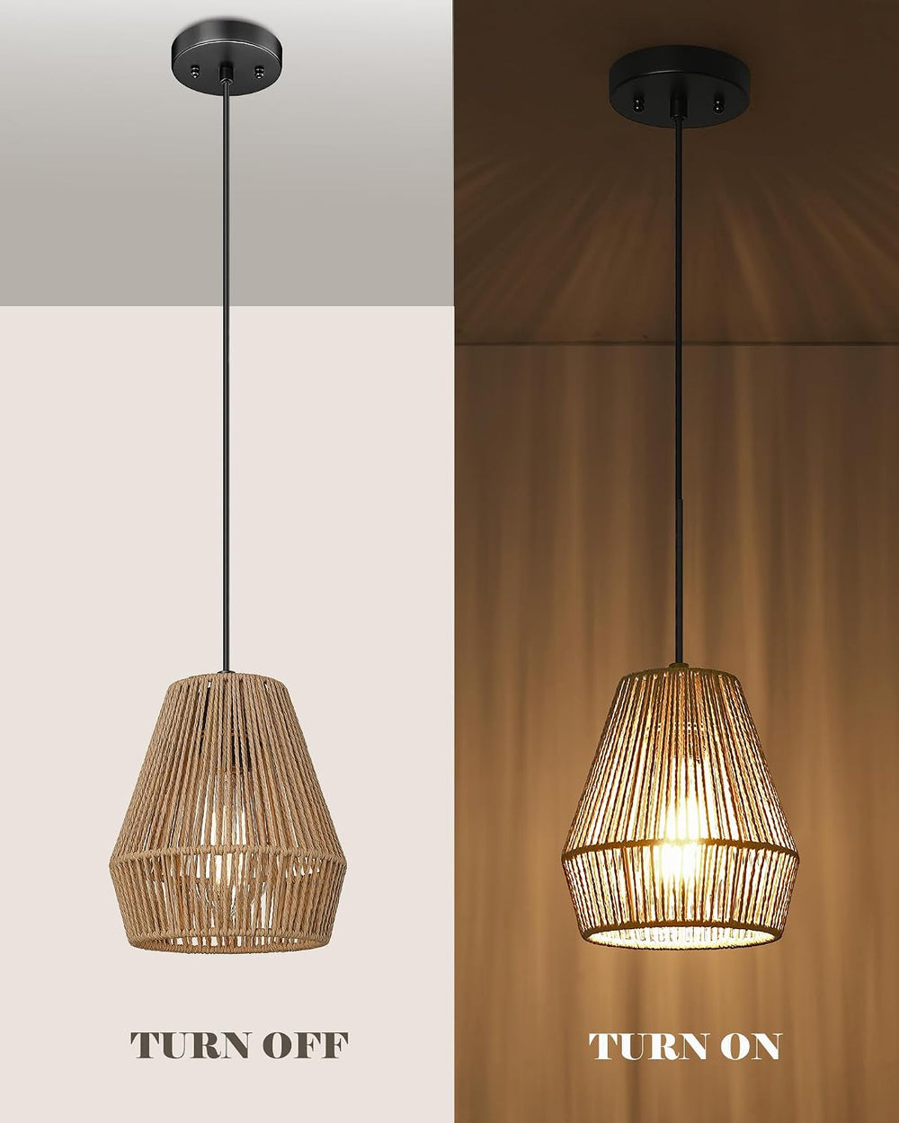 ELYONA 3 Pack Japandi Woven Pendant Lights 7” Modern Boho Hanging Lamp with H...
