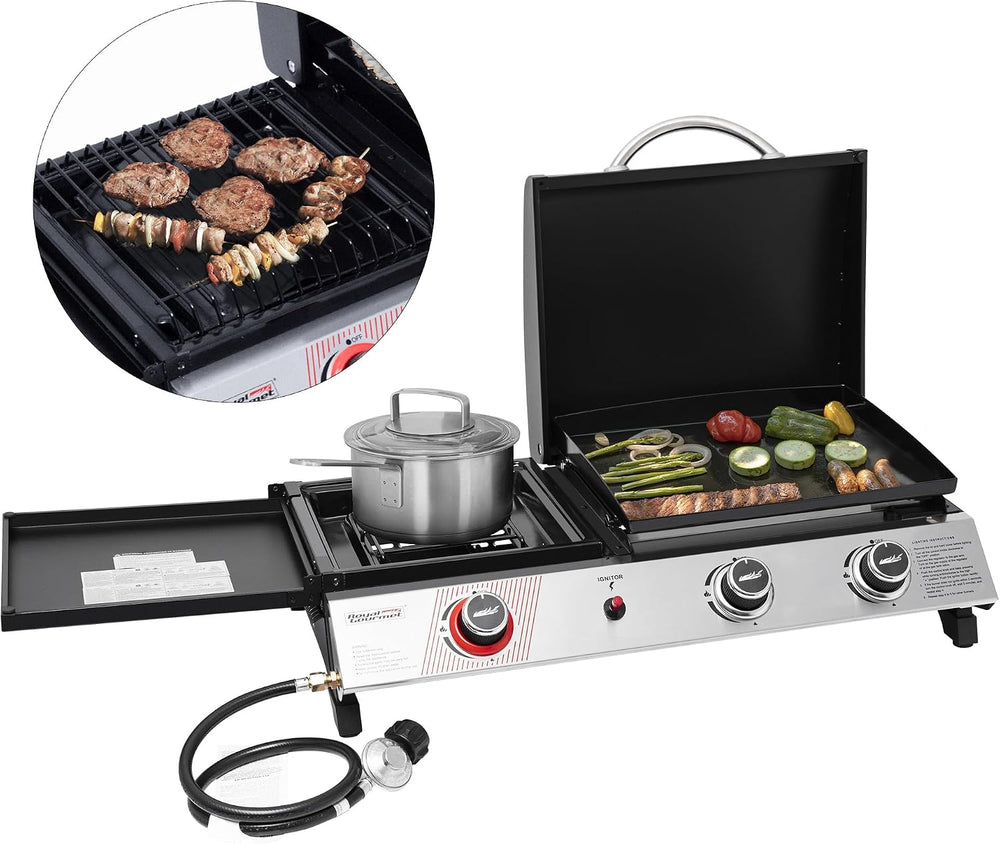 Royal Gourmet PD1305H 3-Burner Propane Gas Grill, Griddle Combo with Lid