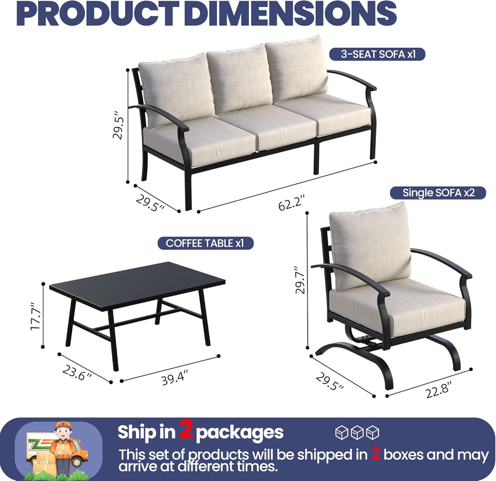 Kullavik 4 Piece Metal Outdoor Patio Furniture Set, Outdoor Sectional Sofa