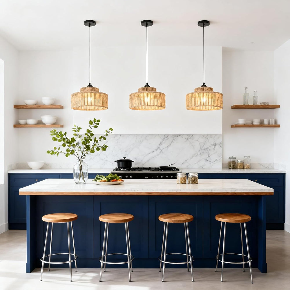 2 Pack Rattan Pendant Light,11 Inch Boho Kitchen Island light Fixtures,Handma...
