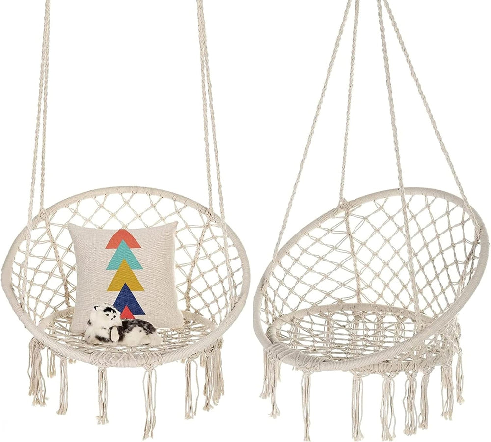 Garpans Hammock Chair Macrame Swing Set of 2 Bohemian Style Hammock Swing Cha...