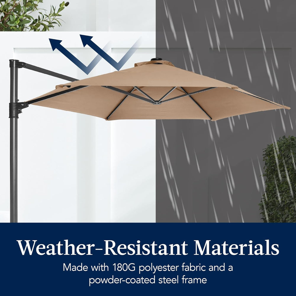 Best Choice Products 10ft Solar LED Offset Cantilever Hanging Market Patio Um...