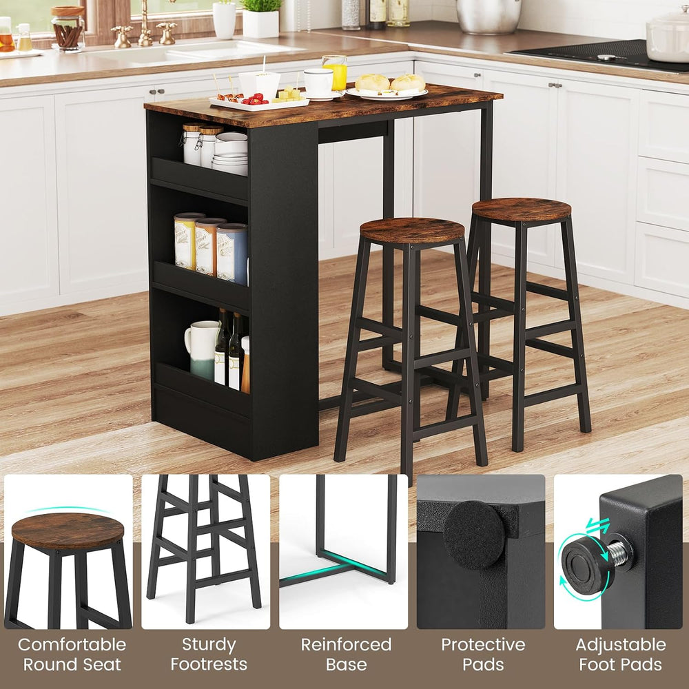 COSTWAY 3-Piece Bar Table Set, 36" Counter Height Breakfast Table Set