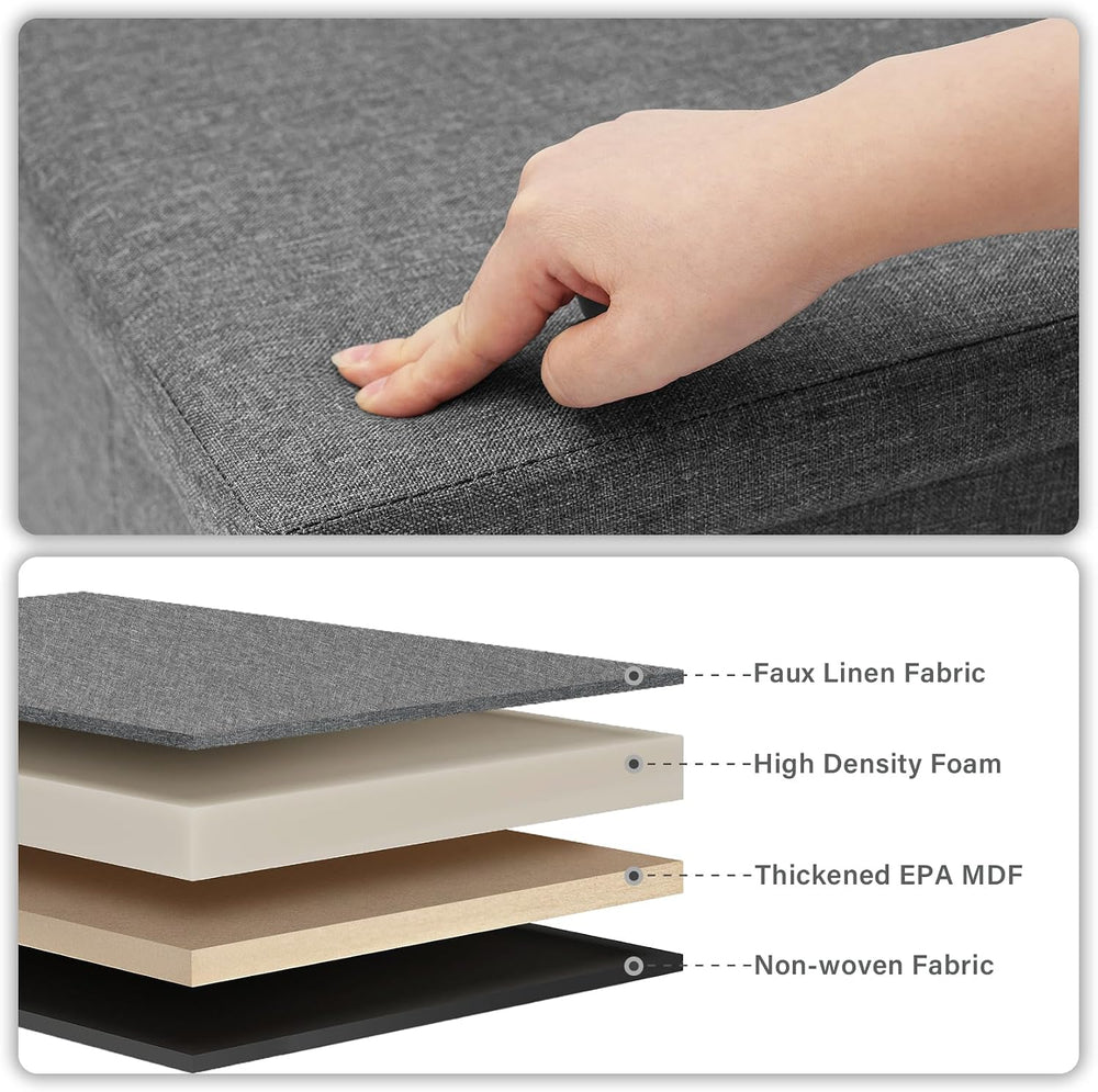 PINPLUS Folding Storage Ottoman Bench with Lid Tray, 30 inches Ottoman Coffee...