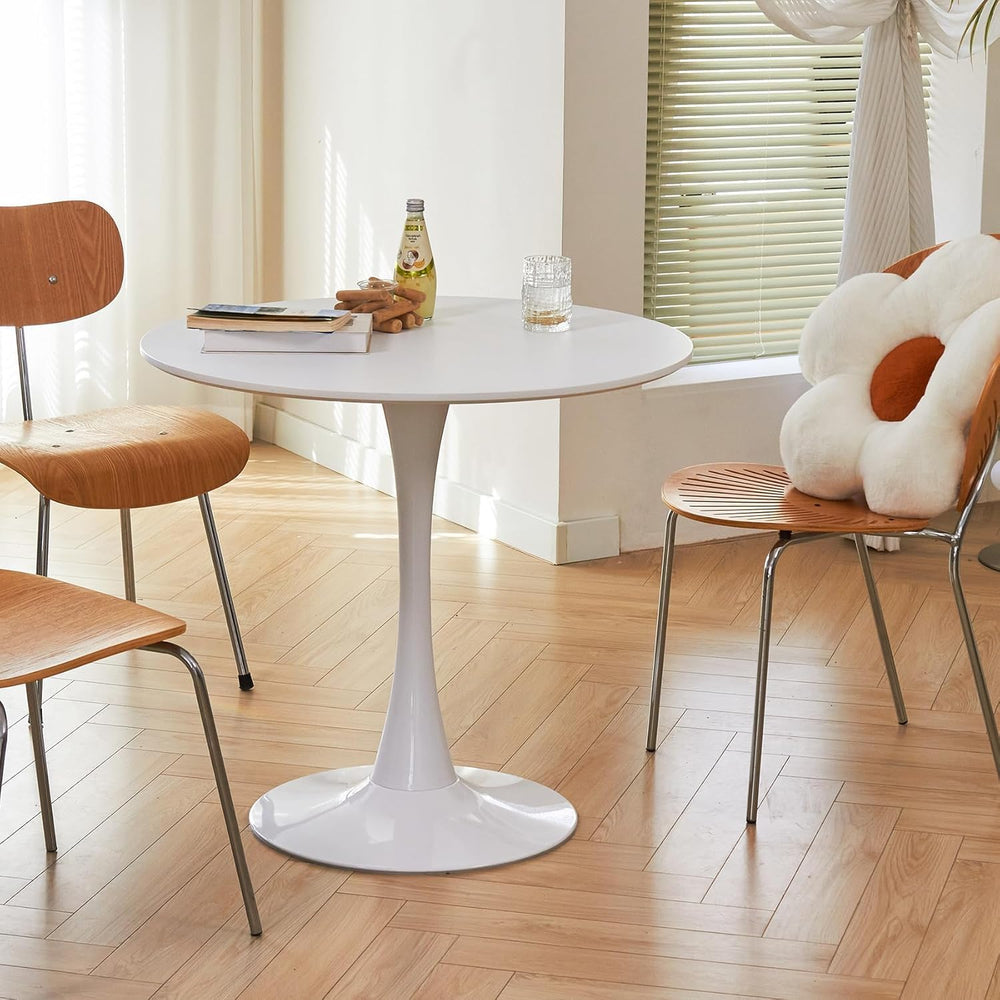 Round Dining Tulip Table for 4, Mid-Century Modern Table with Sturdy Metal Pe...