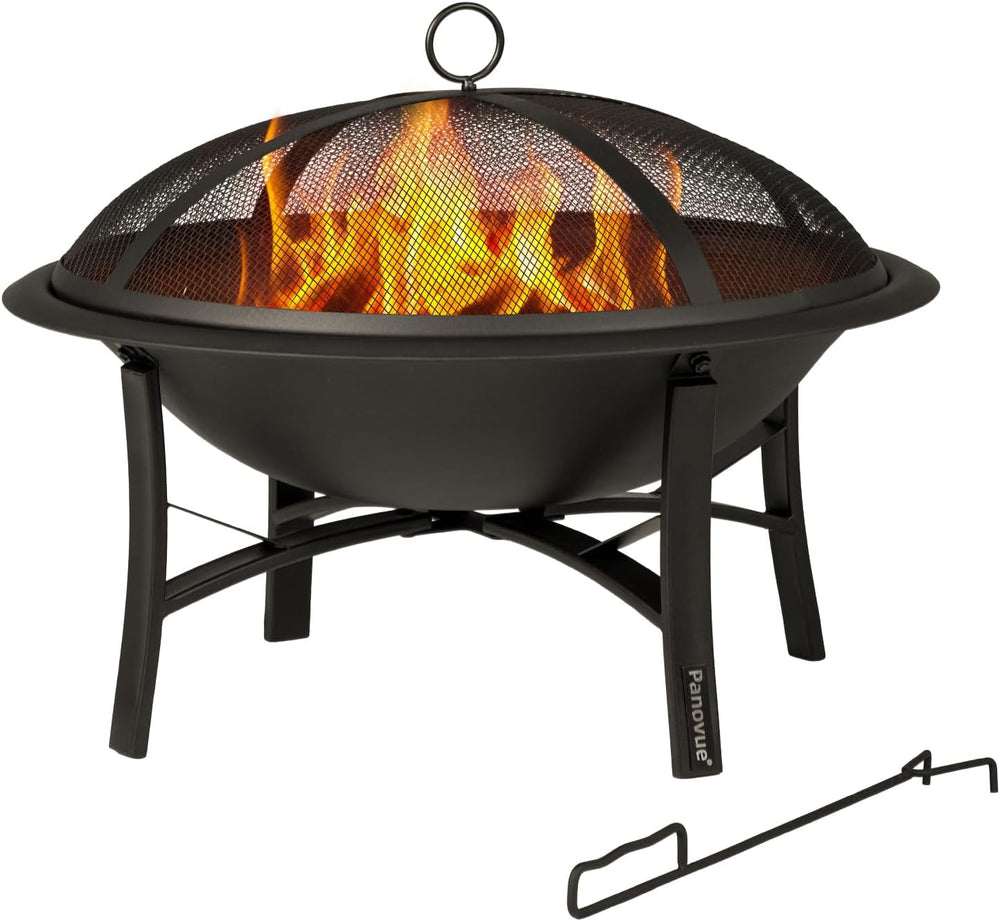 Panovue 22 Inch Fire Pit with Spark Screen, Firewood Grate and Poker