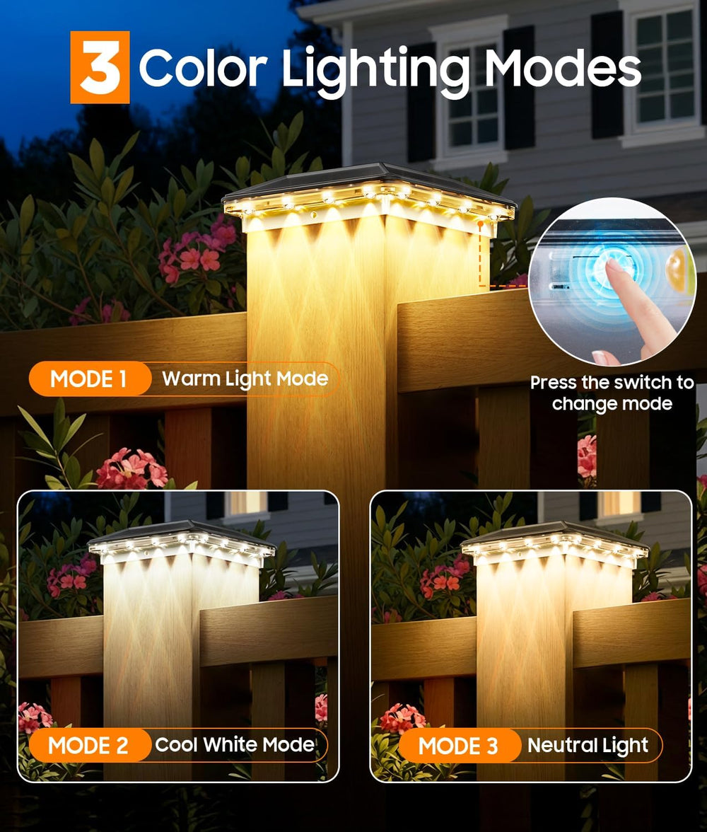 4x4 Solar Post Cap Lights 12 Pack, 3 Modes Fence Post Solar Lights
