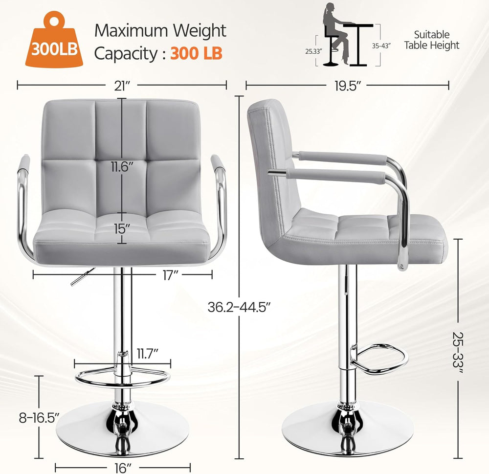 Yaheetech Bar Stools Set of 2, Adjustable Swivel with Backs, Light Gray