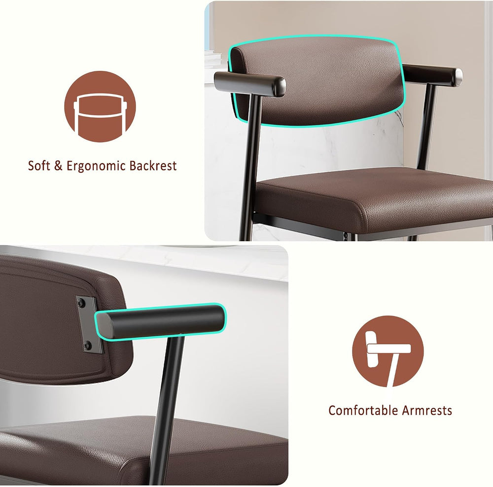 Garvee Bar Stools Set of 2 with Arms & Footrest, 2 Pcs Metal Modern Count...