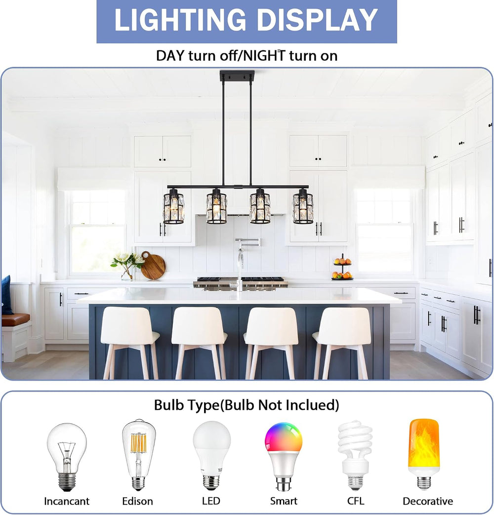 MEXO Crystal Pendant Light Fixture for Kitchen Island Dining Room, Farmhouse ...