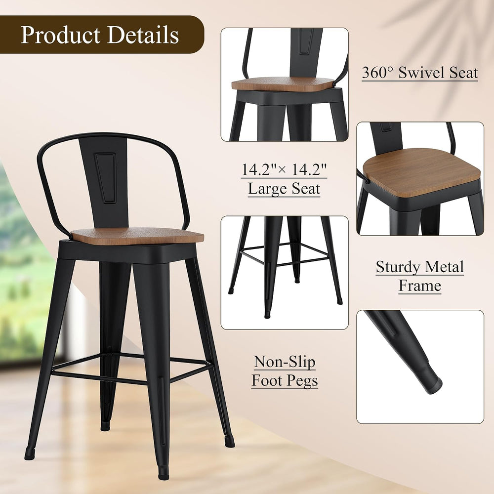 Aklaus Swivel Bar Stools 30 inch Metal Swivel Bar Height Barstools Set of 4 M...