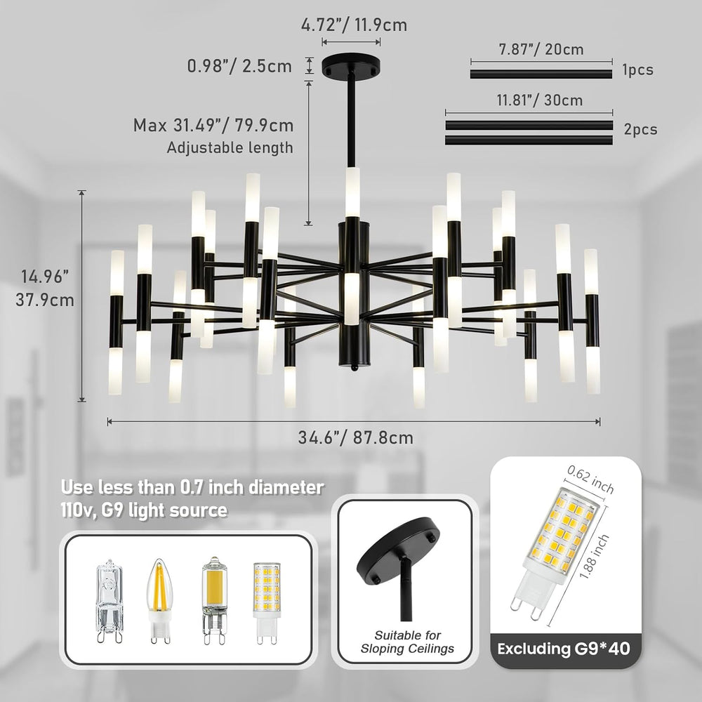KELUOLY Large Modern Black Chandelier, 40-Light Farmhouse Candle Industrial R...