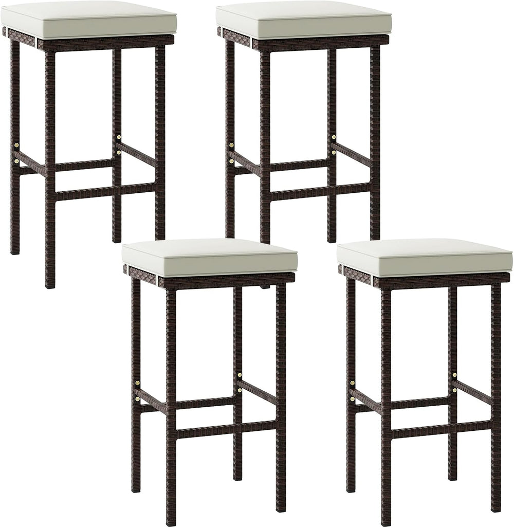HAPPYGRILL Wicker Bar Stools Set of 4, Bar Height Bistro With Removable Seat ...