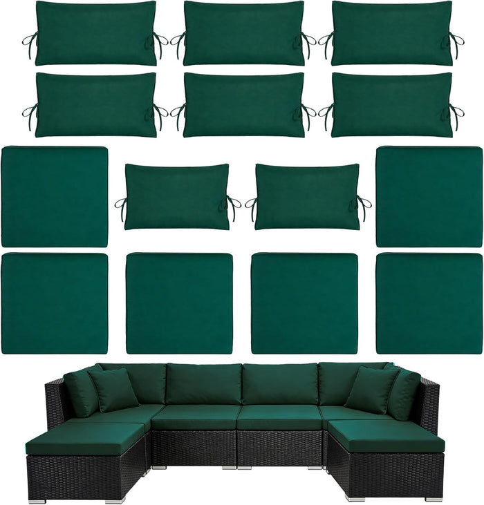 14pcs Outdoor Patio Furniture Cushion Covers Waterproof Zipper Dark Green