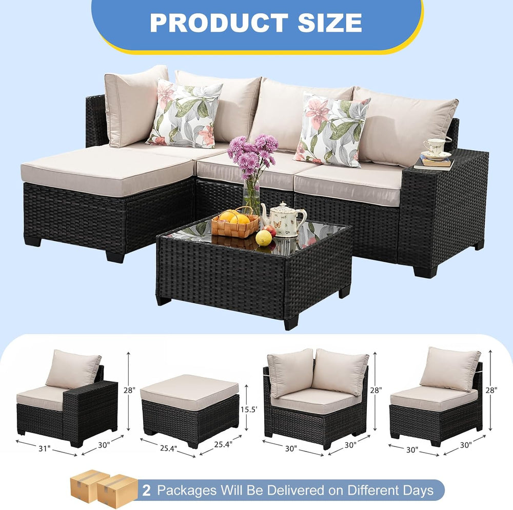 5 Pieces Outdoor Patio Furniture Set, Wicker Conversation Sets with Tea Table...