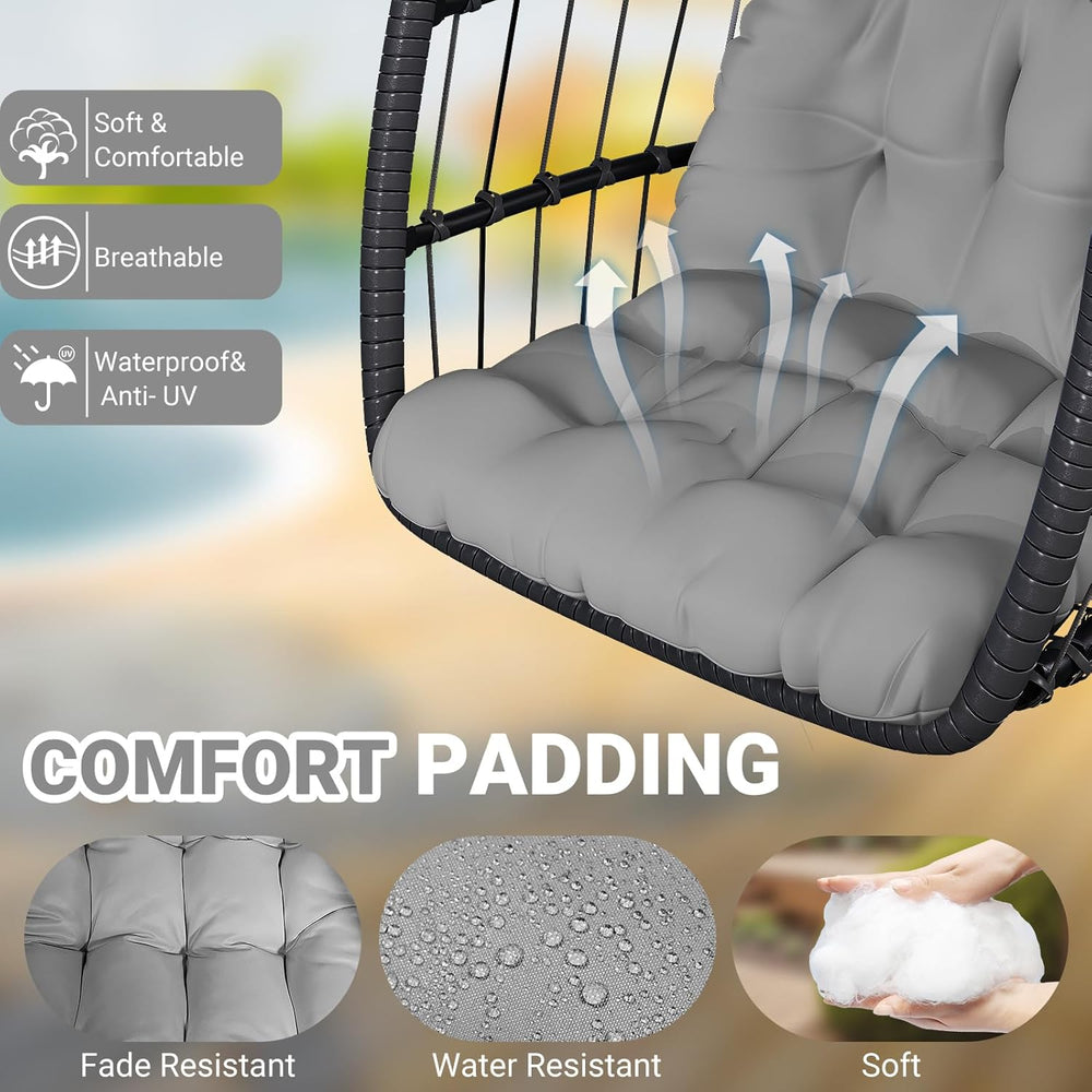 CHABATREE Egg Chair with Stand,Patio Rattan Wicker Hanging Swing Egg Chair Ha...