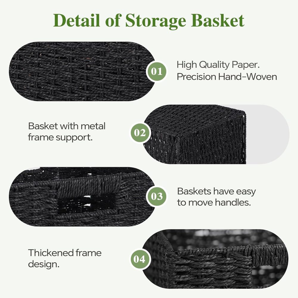 Patvingot 11-Inch Paper Rope Wicker Basket with Built-In Handles,2 Pack