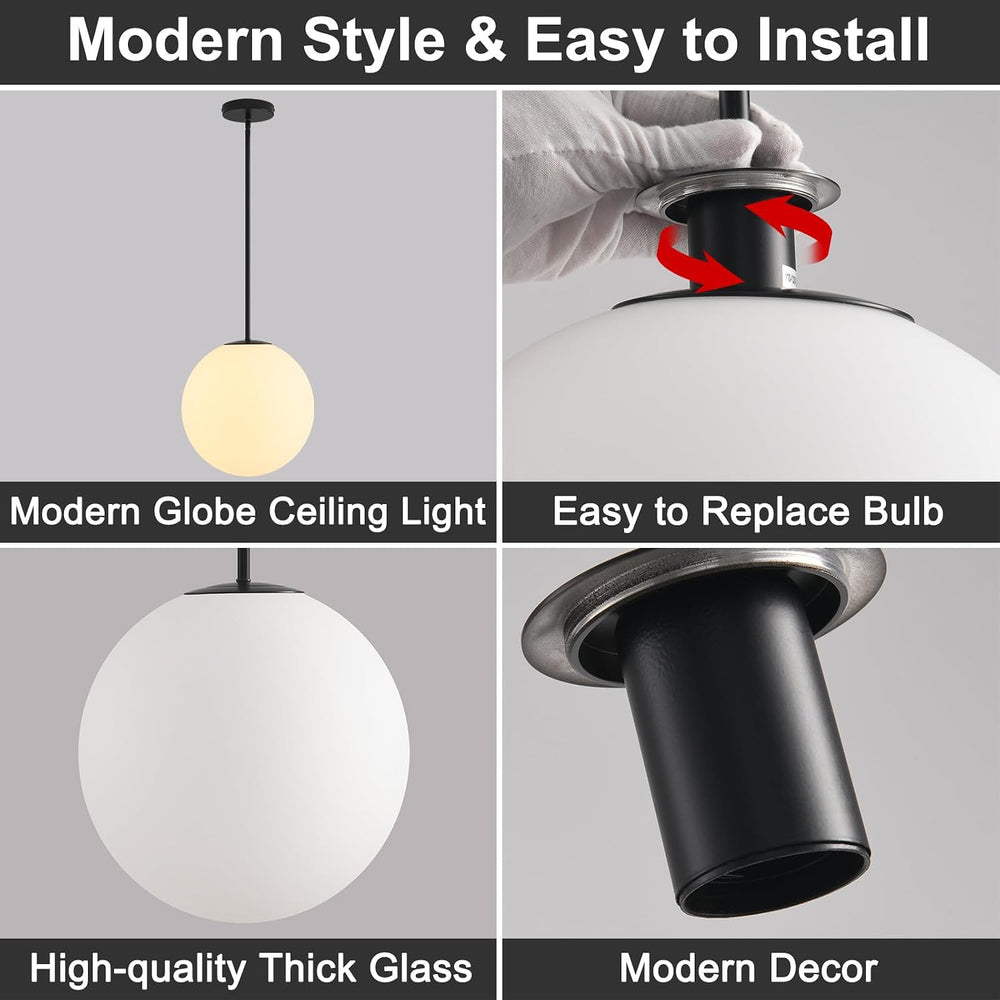 11.8in Milk Glass Pendant Light, Large Mid Century Modern Pendant Lights Kitc...