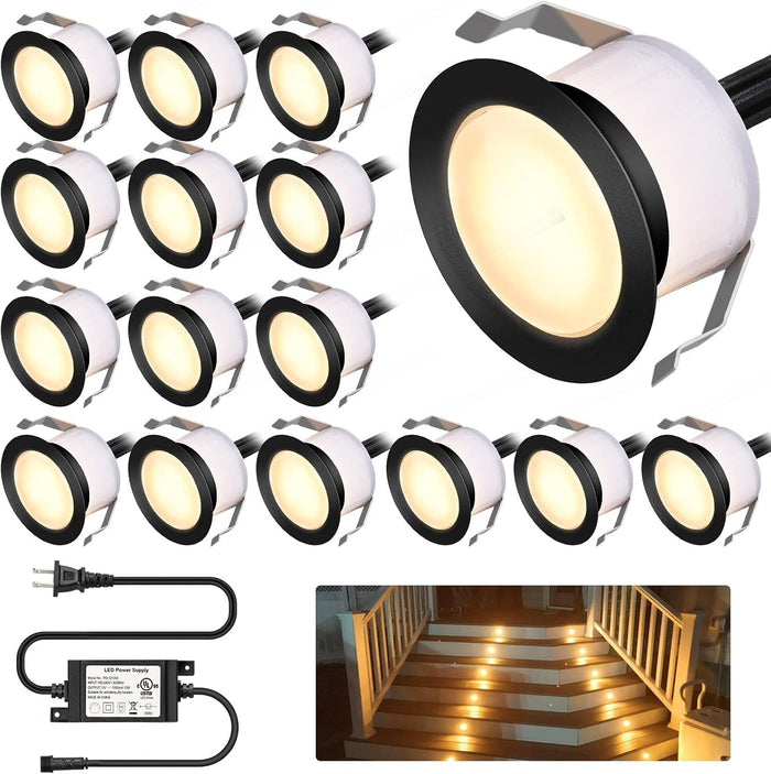 LED Deck Light Kits Warm White, 1.22" Recessed Step Light 16 Pack