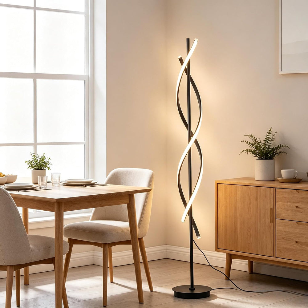 60" Black ModernSpiral Floor Lamp, 40W Dimmable LED Standing Light with ...