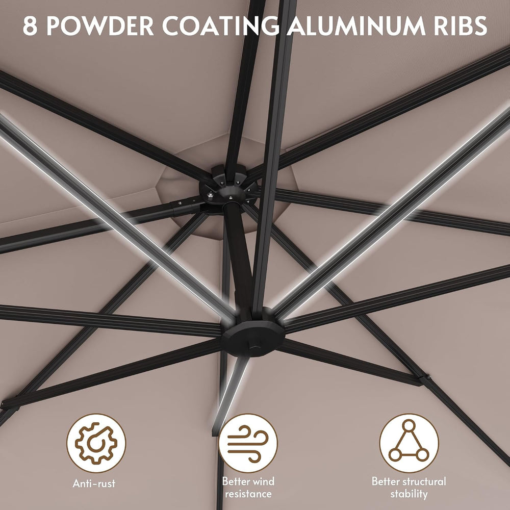 11FT Solar Powered LED Light Cantilever Patio Umbrella with Base Included, La...