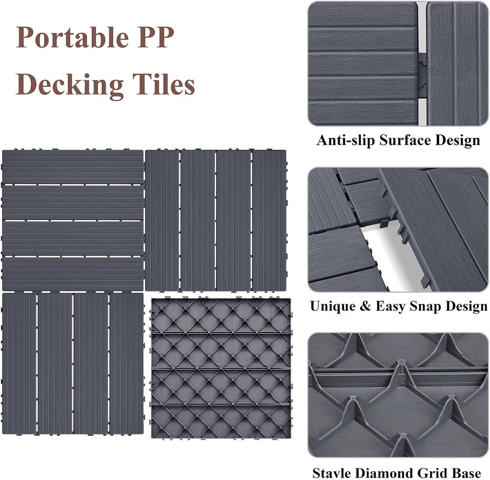 Skypatio Plastic Interlocking Deck Tiles 9 PCS, All-Weather Outdoor Patio Flo...