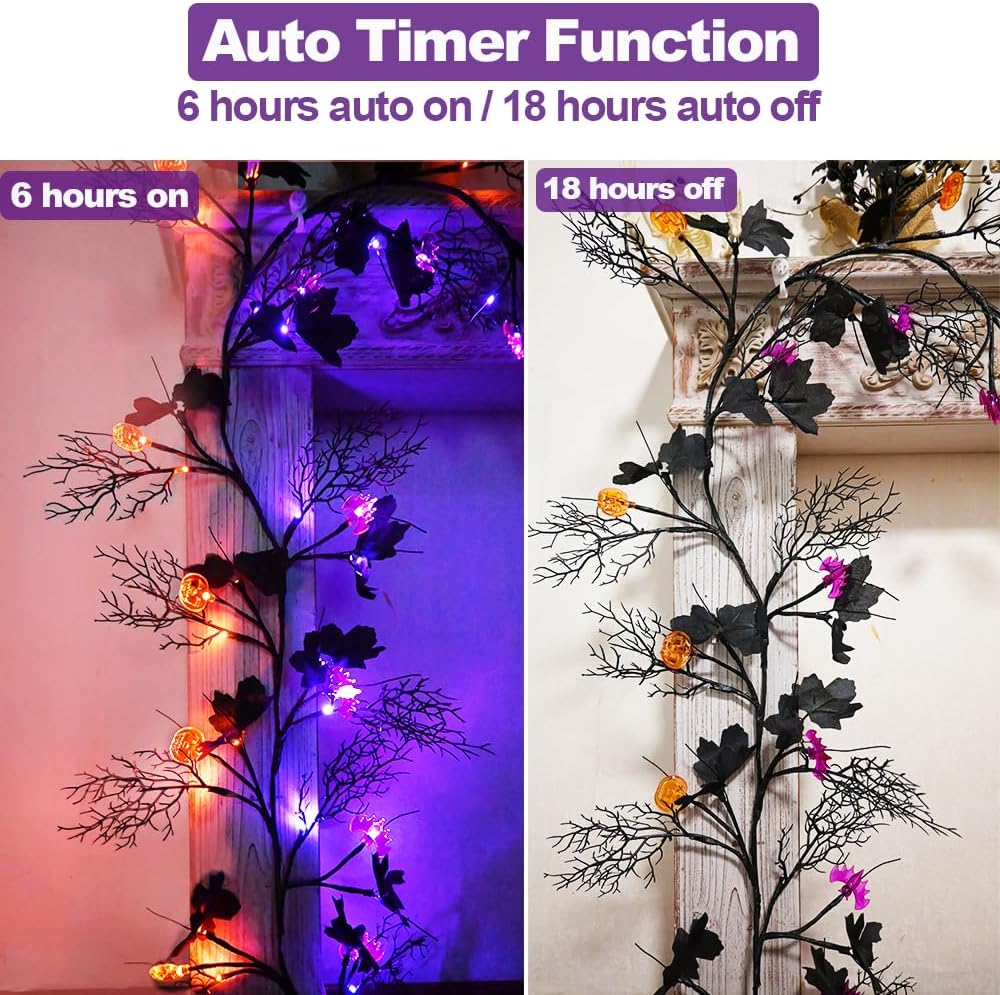 2026 Halloween Decor Lights 8.86FT 72 LED Willow Vine Twig with Timer Battery...