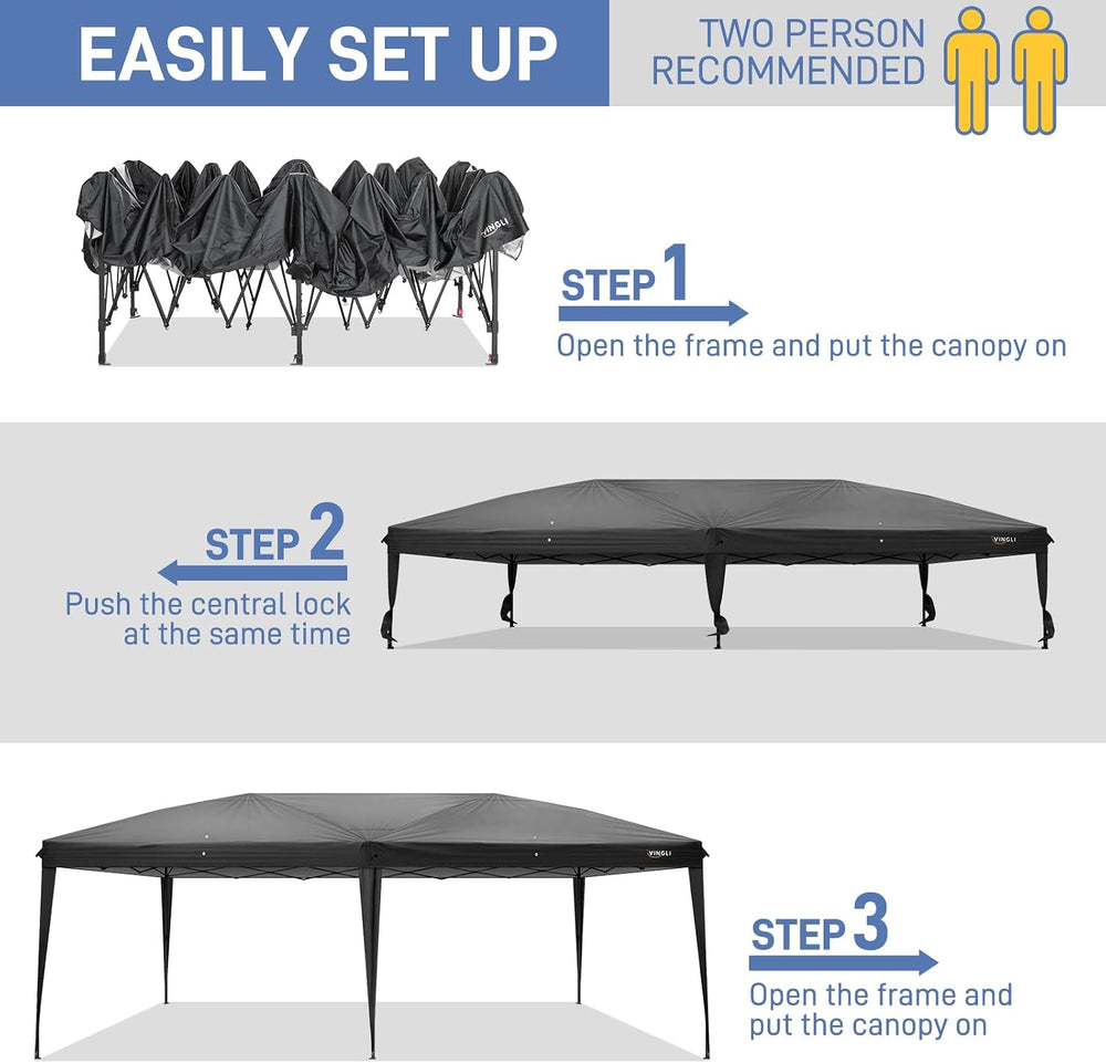 VINGLI 10'x20' Pop Up Canopy Tent with Carry Bag, Portable Instant Pa...