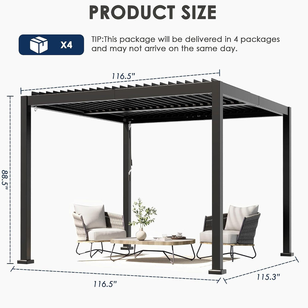 10'x10' Metal Pergola, Outdoor Patio Pergola with Hardtop Roof,Alumin...