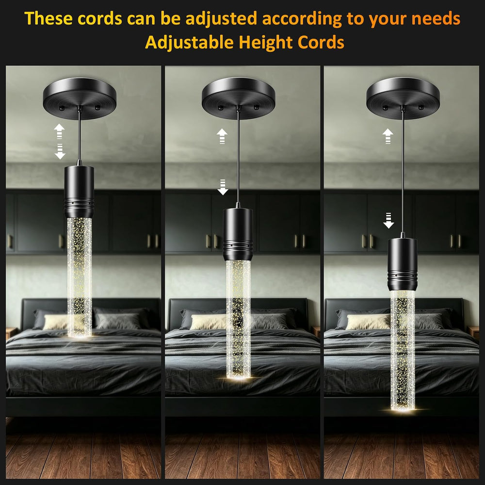 Black Pendant Lights Kitchen Island, Crystal Bubble Pendant Lights, Adjustabl...