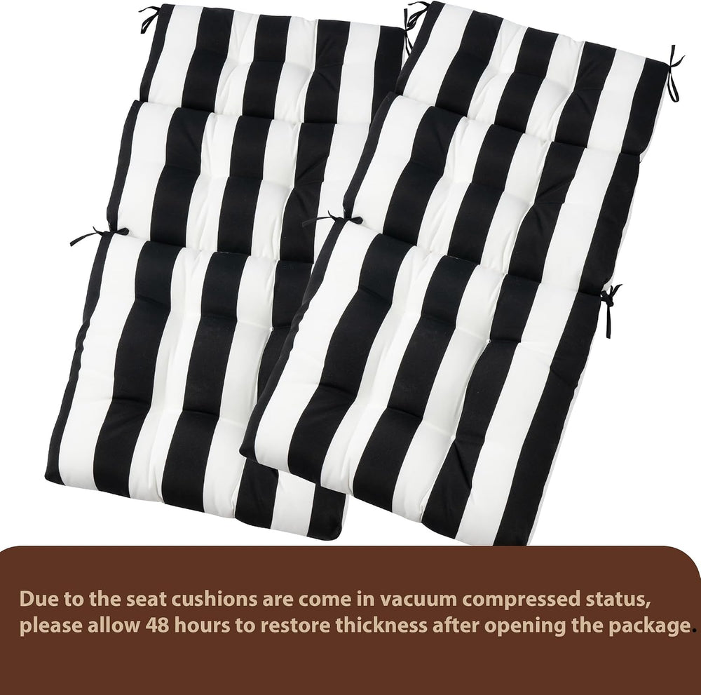 FUNHOME Indoor/Outdoor High Back Chair Cushions Set of 2-Black White Stripe