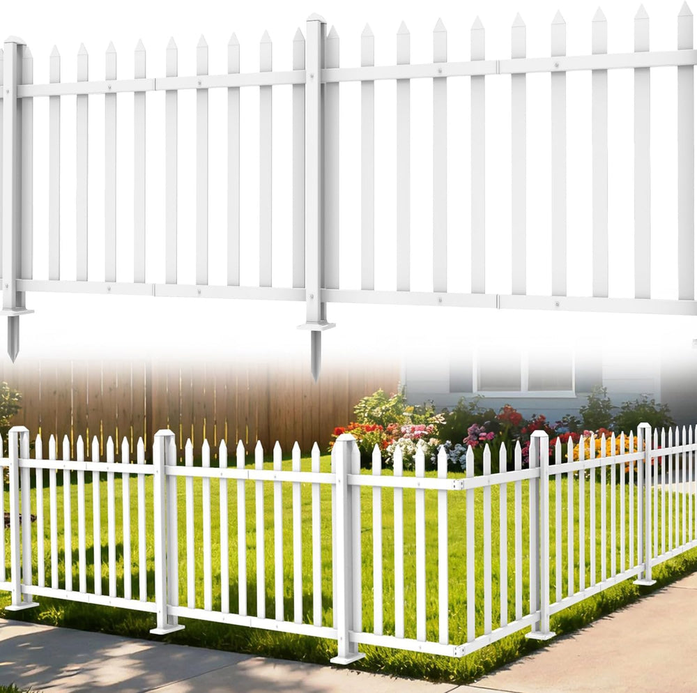 1 Set Vinyl Picket Fence Panels White 84''Wx36''H PVC Decorat...