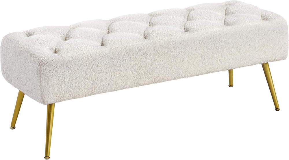 Yaheetech 45in Upholstered Boucle Ottoman Bench Seat with Gold Legs, Ivory