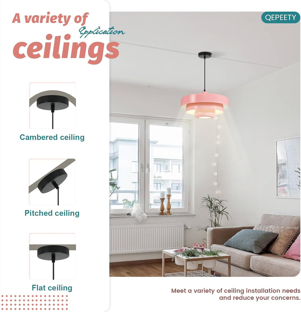 Mid Century Adjustable Pendant Light Pink Ceiling Light Fixture