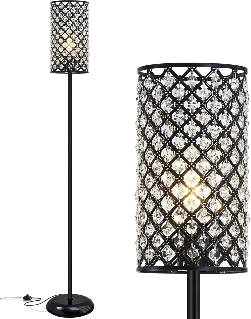 GyroVu Crystal Floor Lamp, Modern Standing Lamp with Elegant Shade Black Floo...
