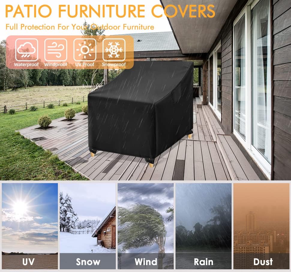 WLEAFJ Outdoor Chair Covers Waterproof, Black Lawn Patio Furniture Covers, He...