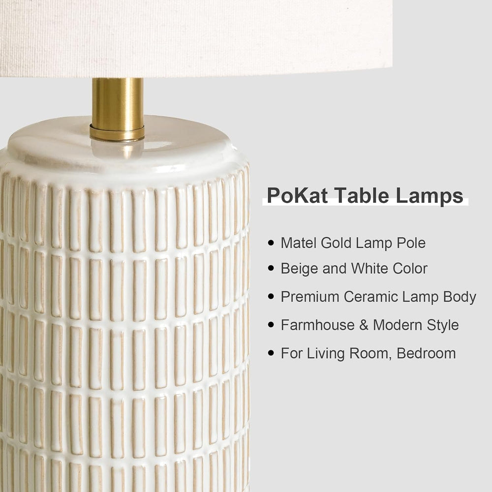 PoKat 25'' Modern Table Lamps Set of 2 for Living Room with Gold Base...