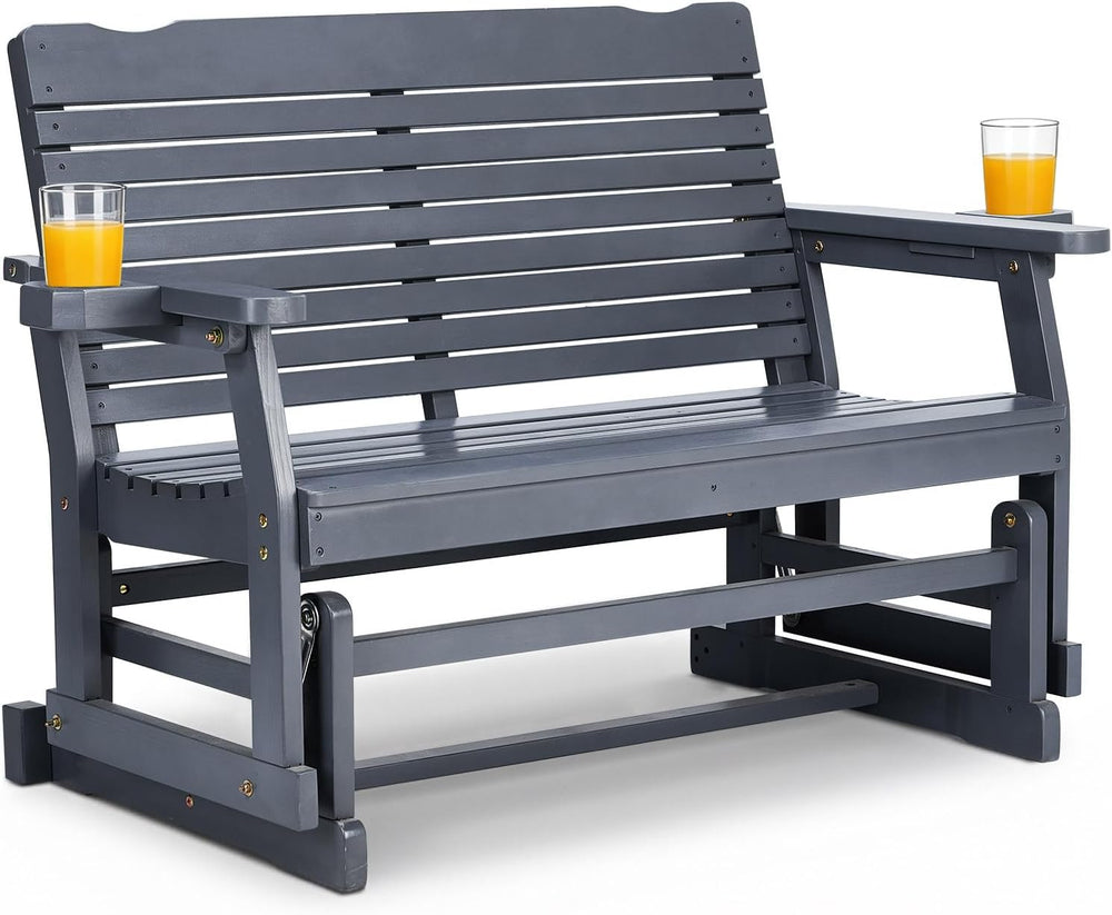 Outvita Patio Glider with Cup Holders, Wooden Outdoor Glider Bench with High ...