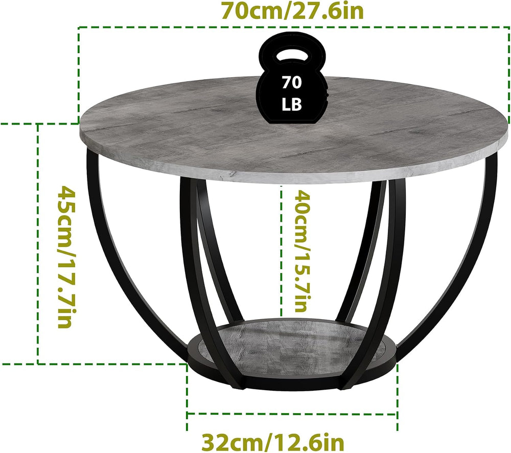 HOMERECOMMEND Round Coffee Table with 2-Tier Storage for Living Room,Grey