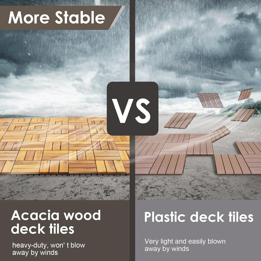 PrimeZone 81 PCS Solid Acacia Wood Interlocking Patio Deck Tiles Outdoor