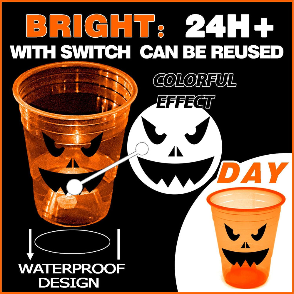 mishunyus 40 Pcs Halloween Glow Pumpkin Party Cups for Adults, 16 oz Orange P...