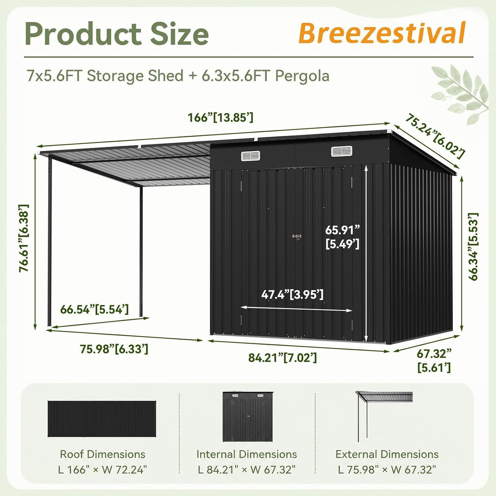 14x6FT Outdoor Lean to Shed & Hardtop Gazebo Combo
