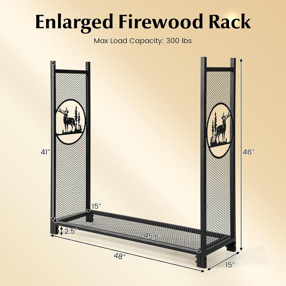 Goplus Firewood Rack Outdoor, 4 FT Metal Firewood Holder with Mesh Sides &amp...